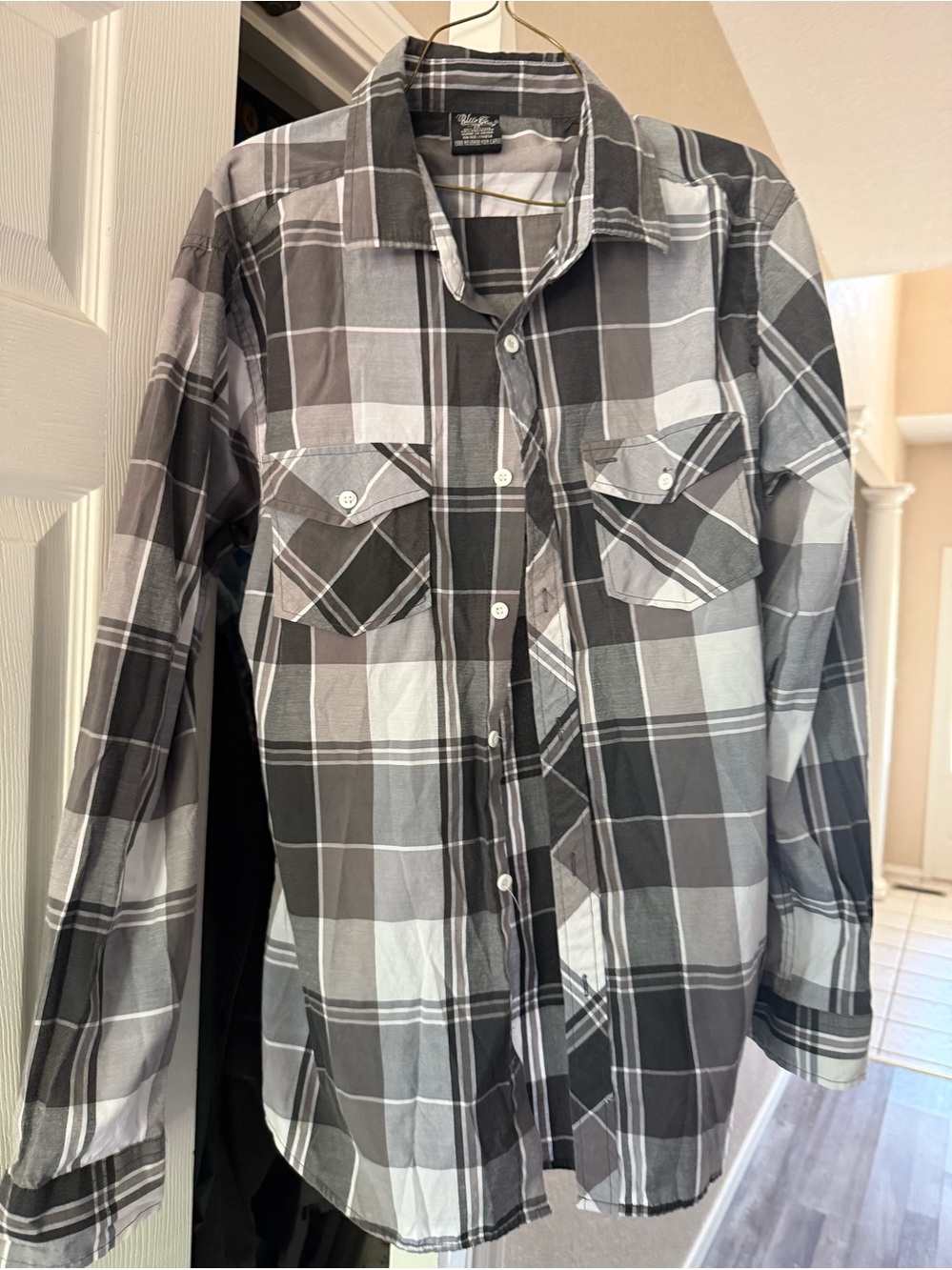 Plaid Button-Down Shirt in Black & Gray - Kids Casual